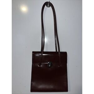 Furla Vintage Chocolate Brown Patent Leather Shoulder Bag Made in Italy Flap